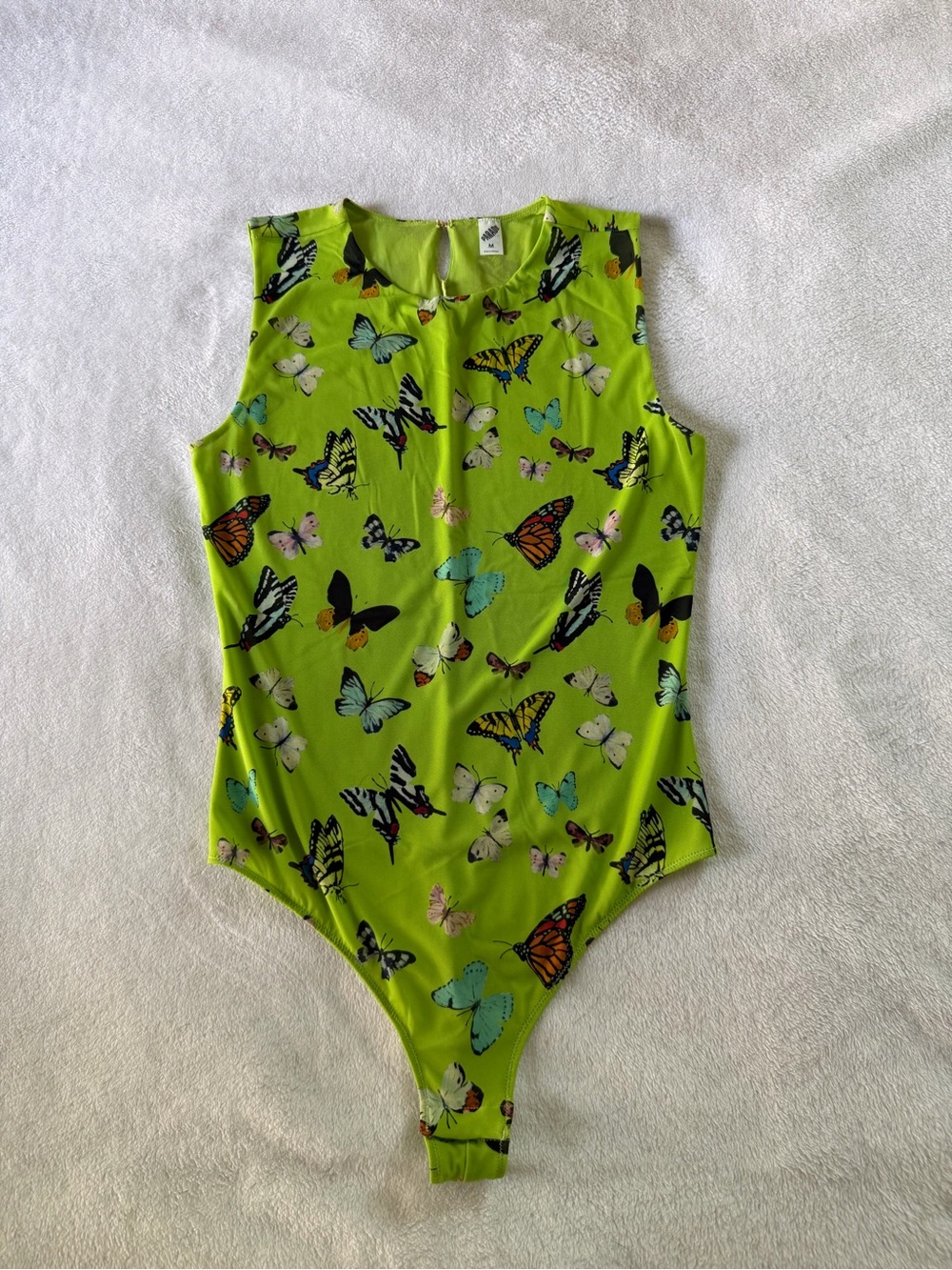 Neon Green Butterfly Print Sleeveless Bodysuit